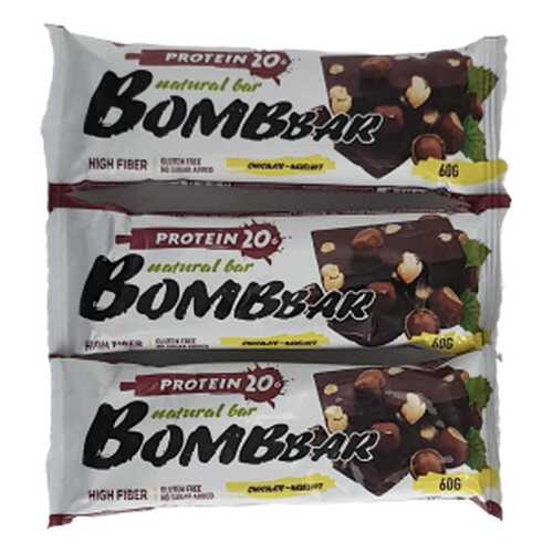 Батончик Bombbar Protein 3 60 г, 3 шт., шоколад/фундук в Сплав