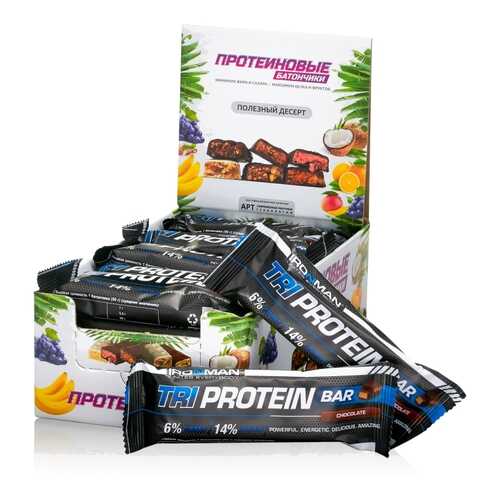Батончик IRONMAN TRI Protein Bar, 50г (Шоколад/тёмная глазурь)(24 шт) в Сплав
