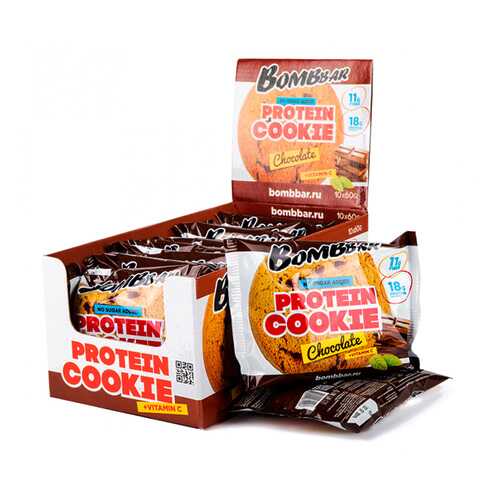 BOMBBAR Protein Cookie 60 г, 10 шт, вкус: шоколад в Сплав