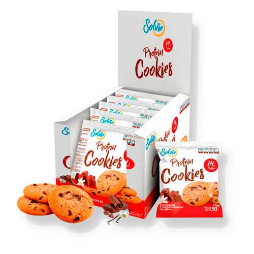 Solvie Протеиновое печенье Solvie 50 г, 10 шт, вкус: ванильное с шоколадными чипсами в Сплав