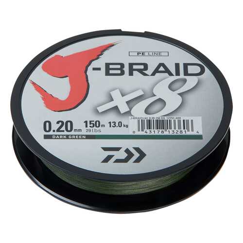 Леска плетеная Daiwa J-Braid X8 0,2 мм, 150 м, 13 кг зеленая в Сплав